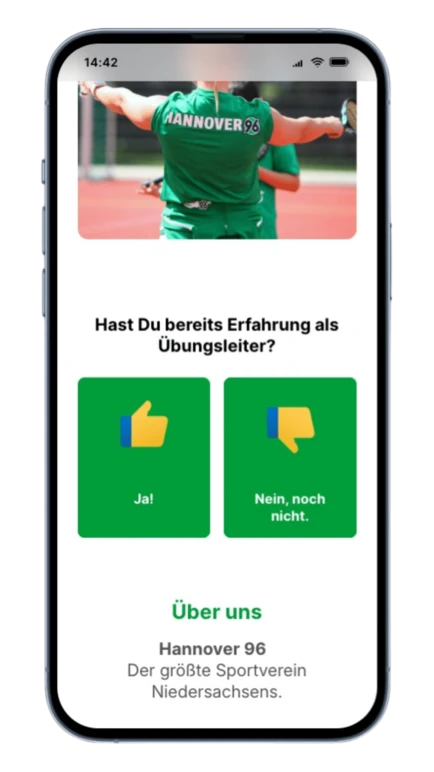 Der mobile Recruiting-Funnel: Frage nach Übungsleiter-Erfahrung