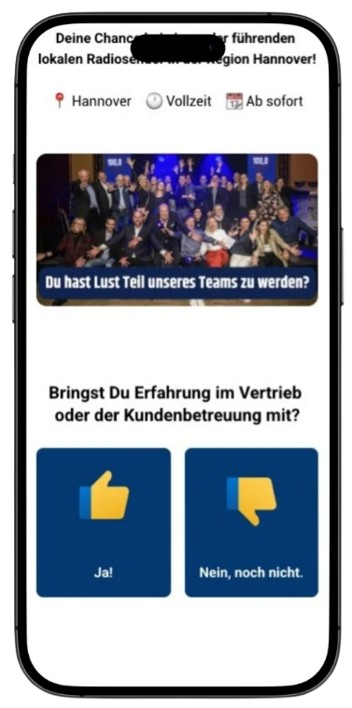 Screenshot des mobilen Recruiting-Funnels für Radio Hannover auf dem Smartphone